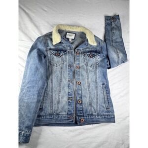 Forever 21 Denim Jacket Women Small Blue Excellent Sherpa Collar Trucker